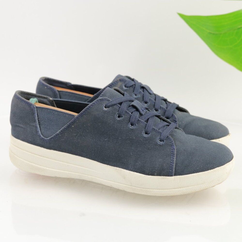 Fitflop Womens F-Sporty Shoes Size 7 Navy Blue‎ Canvas Toning Sneakers Low Top